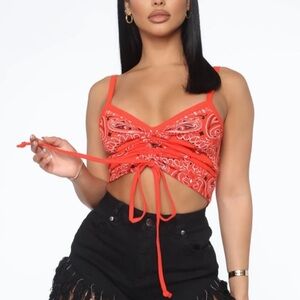 Fashion Nova Red Bandana Tie TankTop Halter Top